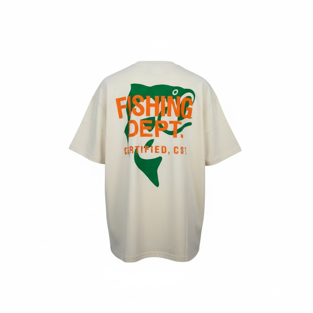 FISHING DEPT. OVERSIZED TEE PUFF PRINT
 [CREAM/ORANGE/GREEN]