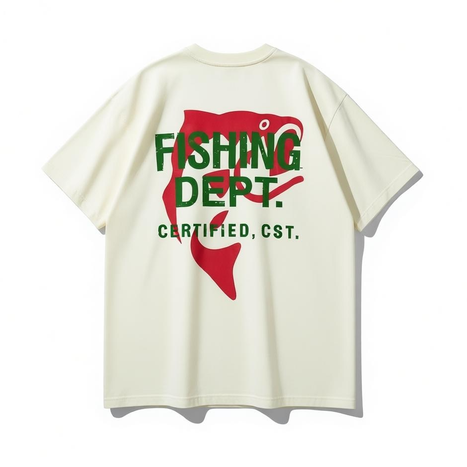 FISHING DEPT. OVERSIZED TEE PUFF PRINT  [CREAM/GREEN/RED]