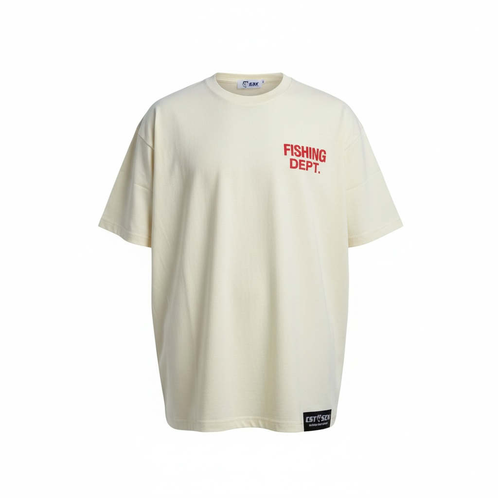 FISHING DEPT. OVERSIZED TEE PUFF PRINT  [CREAM/RED/BLACK]
