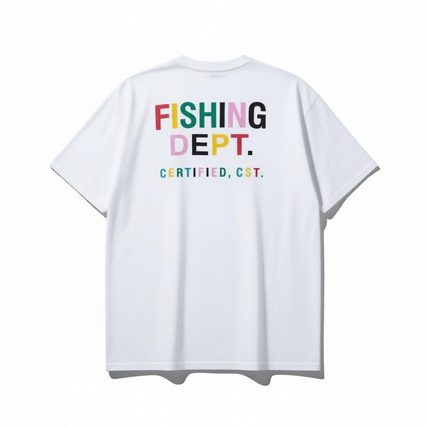 FISHING DEPT. OVERSIZED TEE [WHITE/RAINBOW] – CSTMERCH