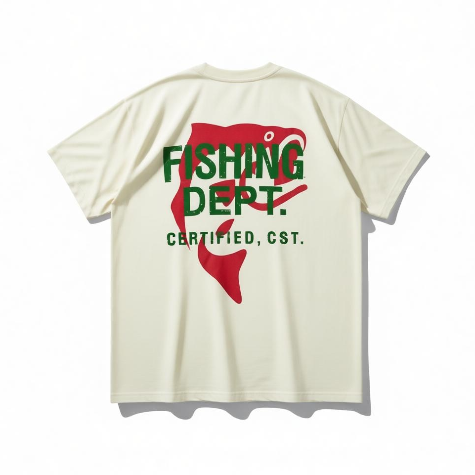 FISHING DEPT. OVERSIZED TEE PUFF PRINT  [CREAM/GREEN/RED]
