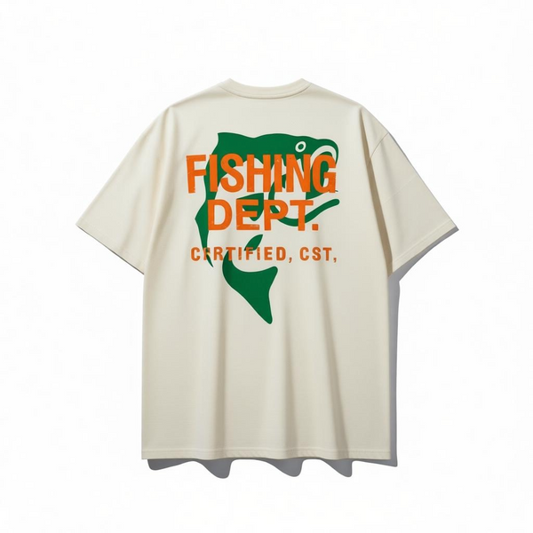 FISHING DEPT. OVERSIZED TEE PUFF PRINT [CREAM/ORANGE/GREEN] – CSTMERCH