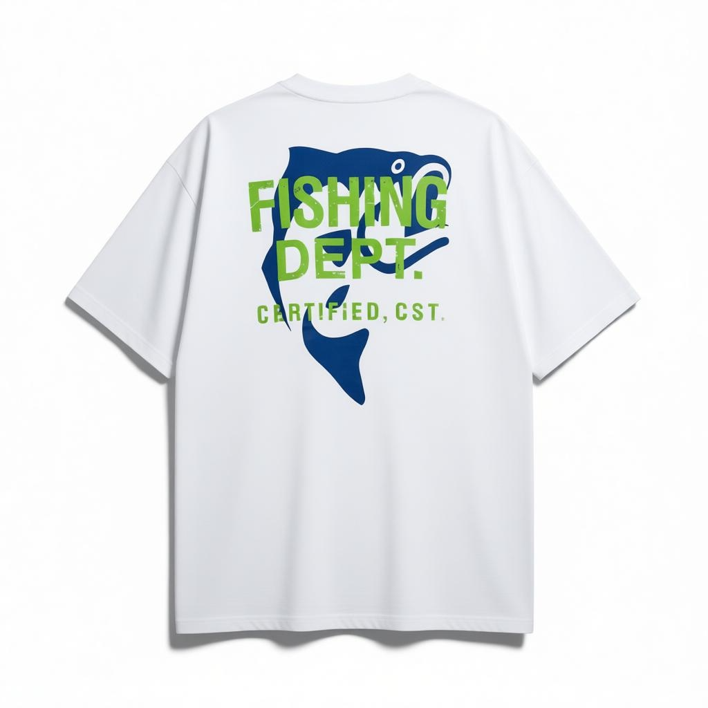 FISHING DEPT. OVERSIZED TEE PUFF PRINT
 [WHITE/LIME GREEN/NAVY]